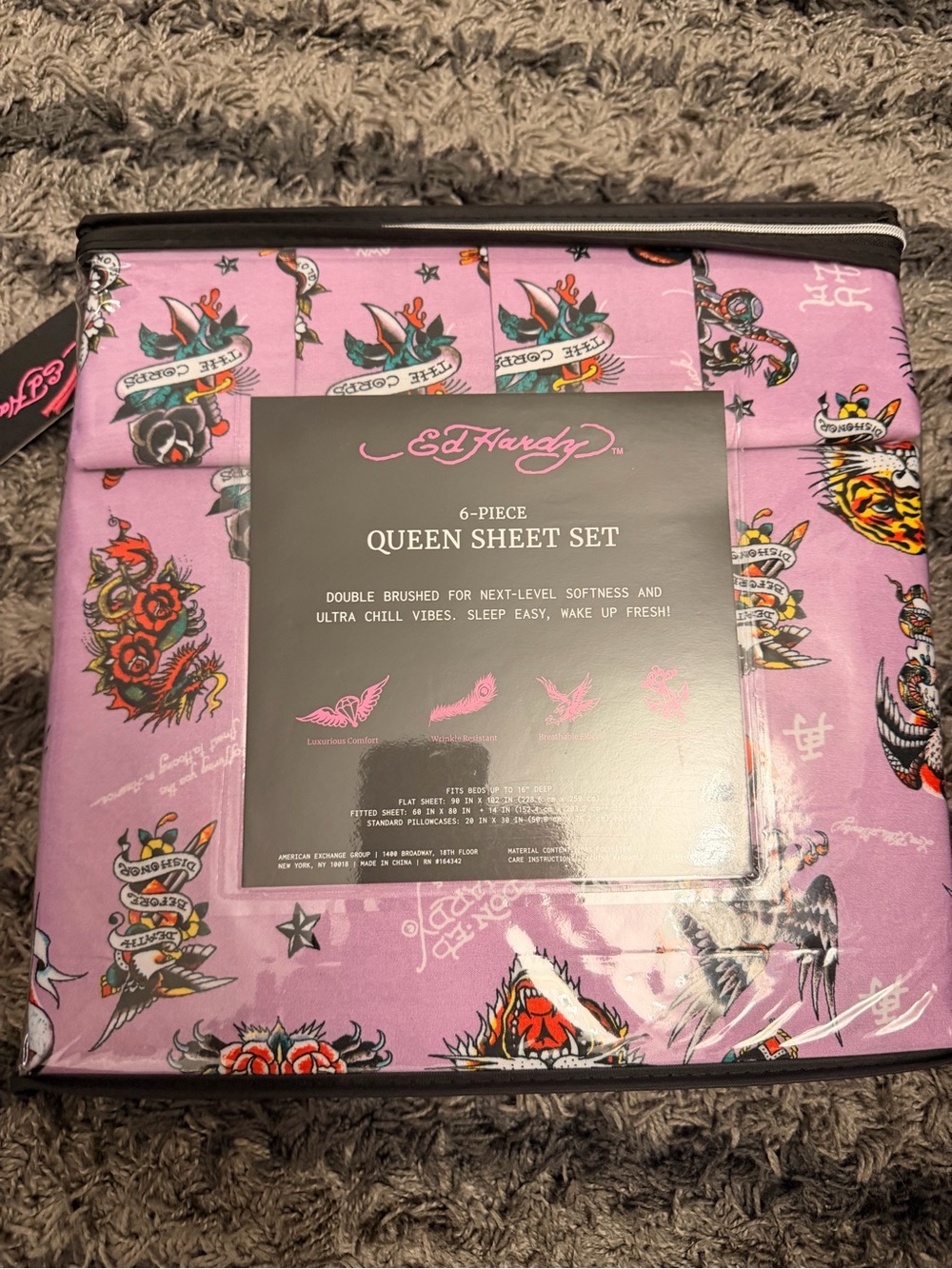 Ed Hardy Pink Tattoo-Print Queen Sheet Set